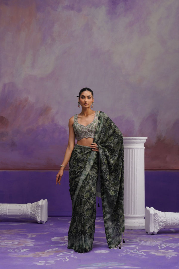 Marina Printed Saree- Green