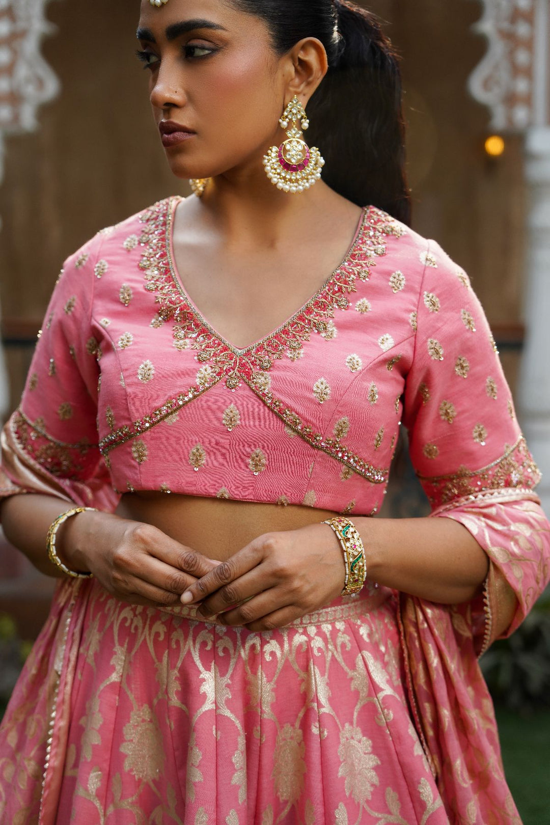 Aya Silk Lehenga Set - Blush