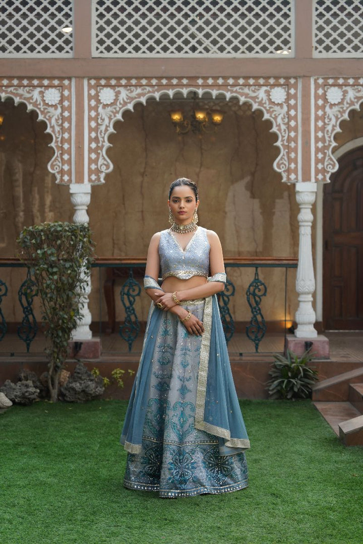 Vera Printed Lehenga Set - Powder Blue