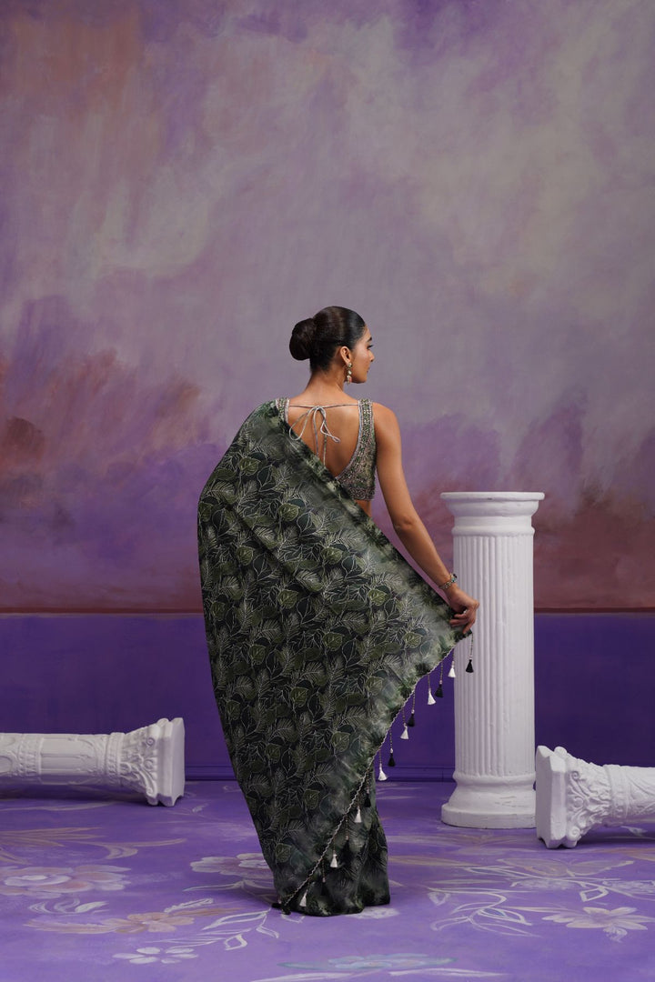 Marina Printed Saree- Green