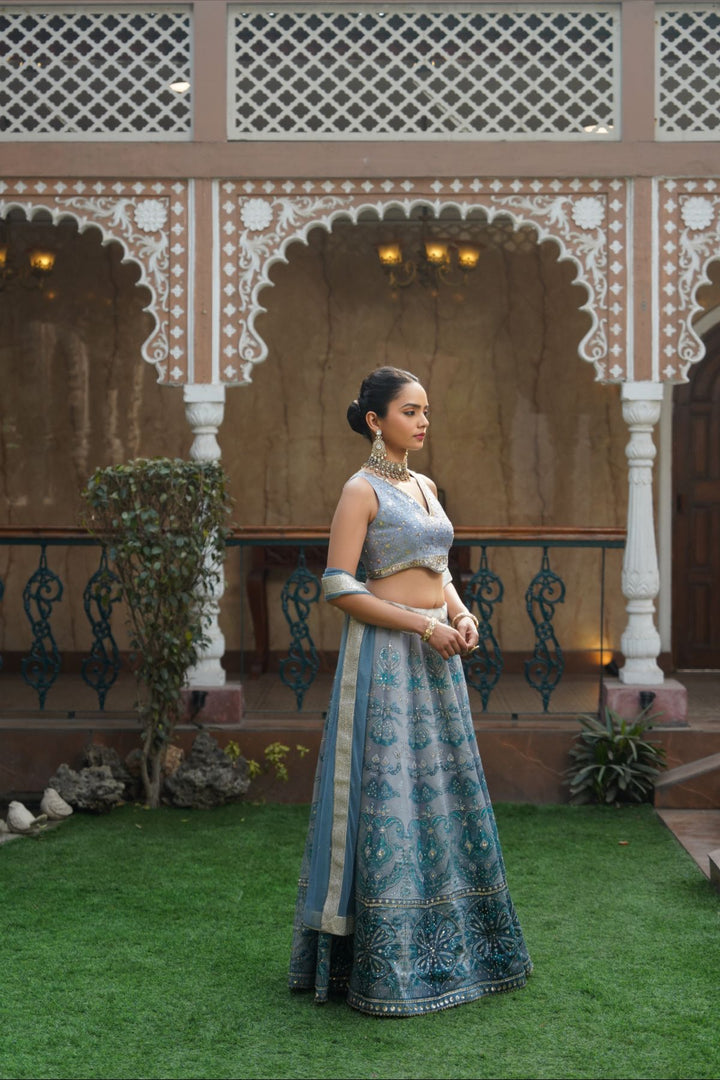 Vera Printed Lehenga Set - Powder Blue