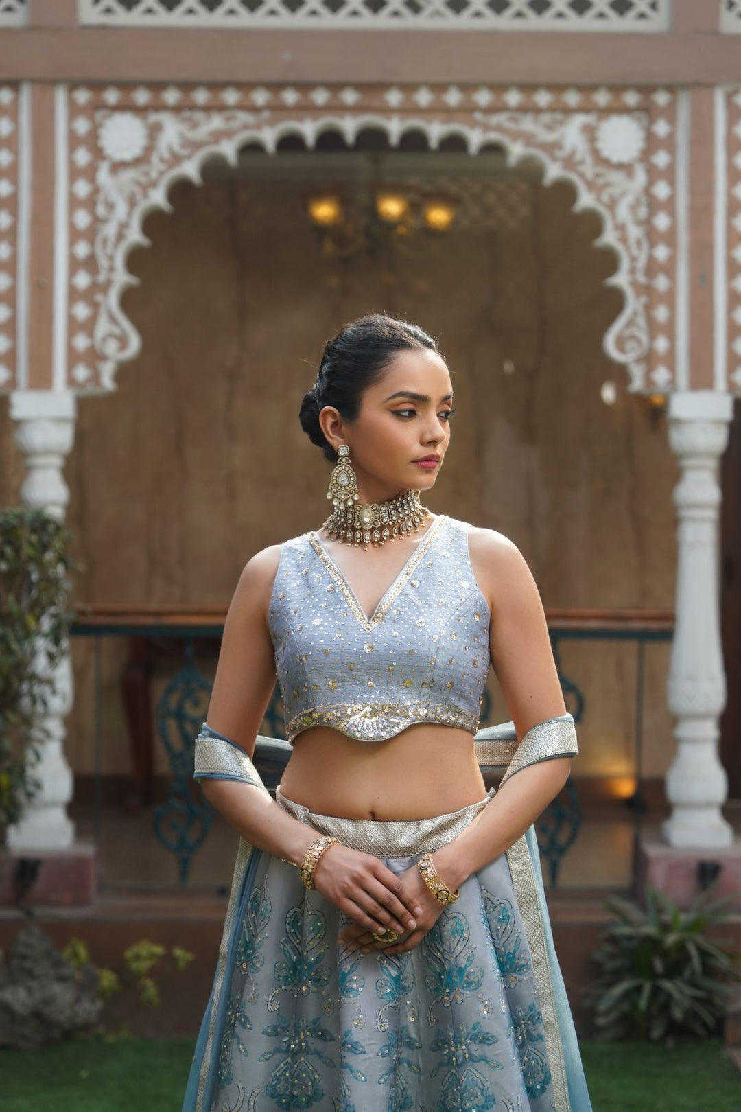 Vera Printed Lehenga Set - Powder Blue