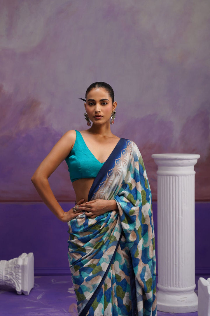 Alba Printed Saree- Blue