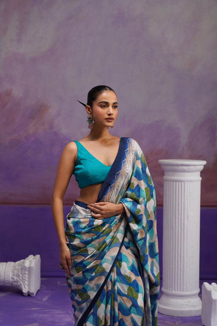 Alba Printed Saree- Blue