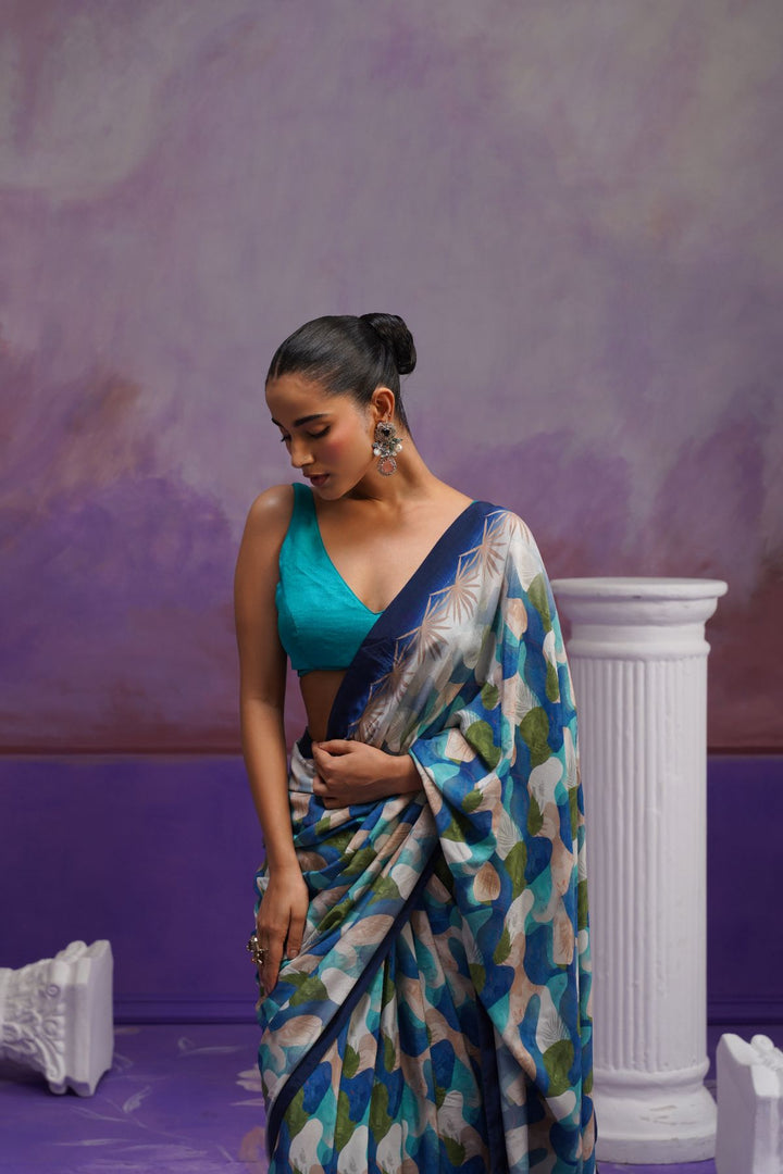 Alba Printed Saree- Blue