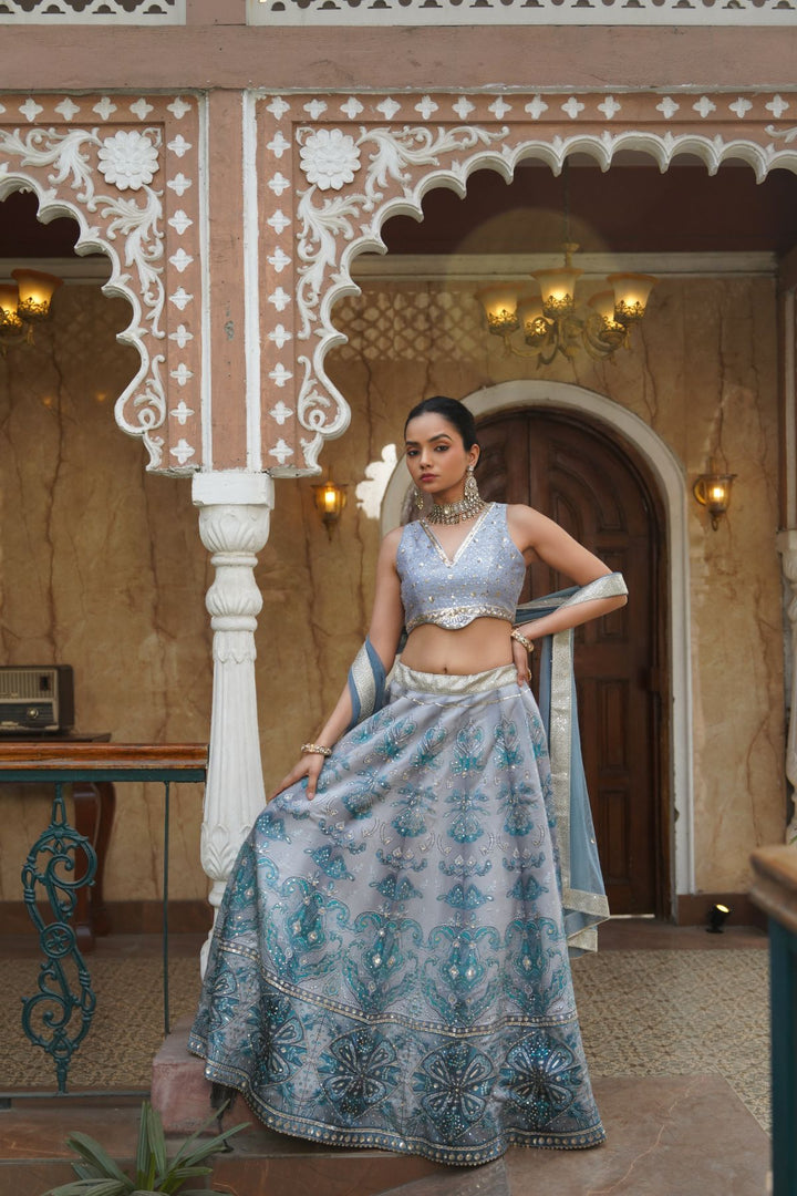 Vera Printed Lehenga Set - Powder Blue