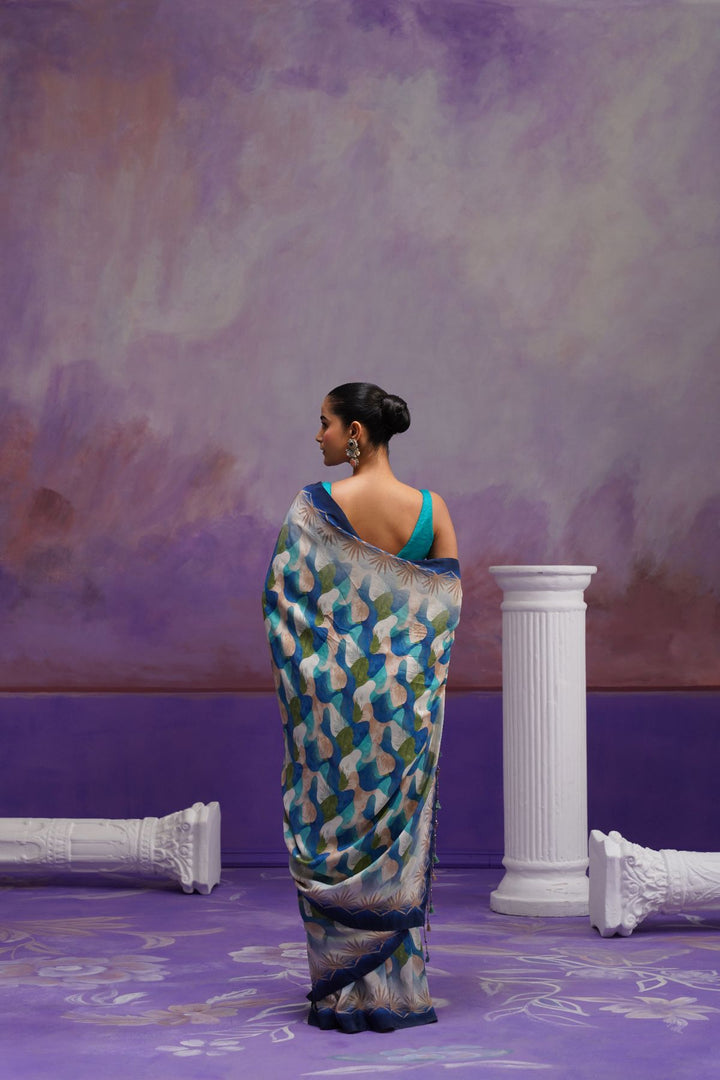 Alba Printed Saree- Blue
