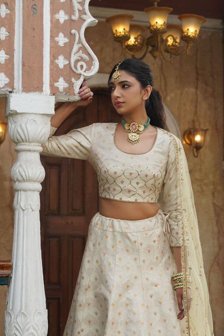 Amani Silk Lehenga Set-Ivory