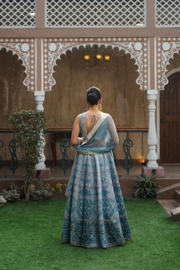 Vera Printed Lehenga Set - Powder Blue