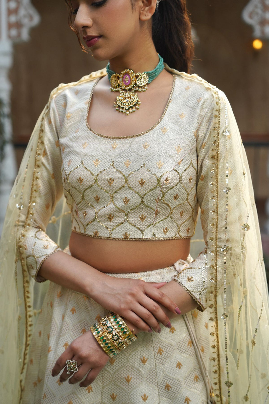 Amani Silk Lehenga Set-Ivory