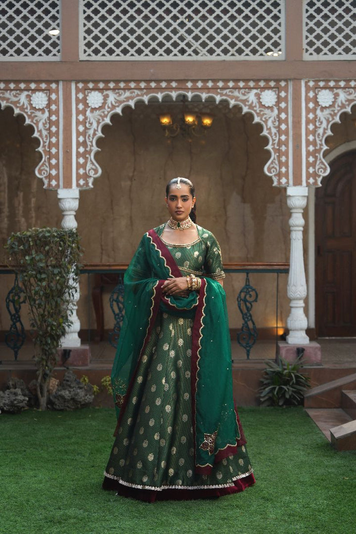 Amara Silk Lehenga Set - Emerald Green
