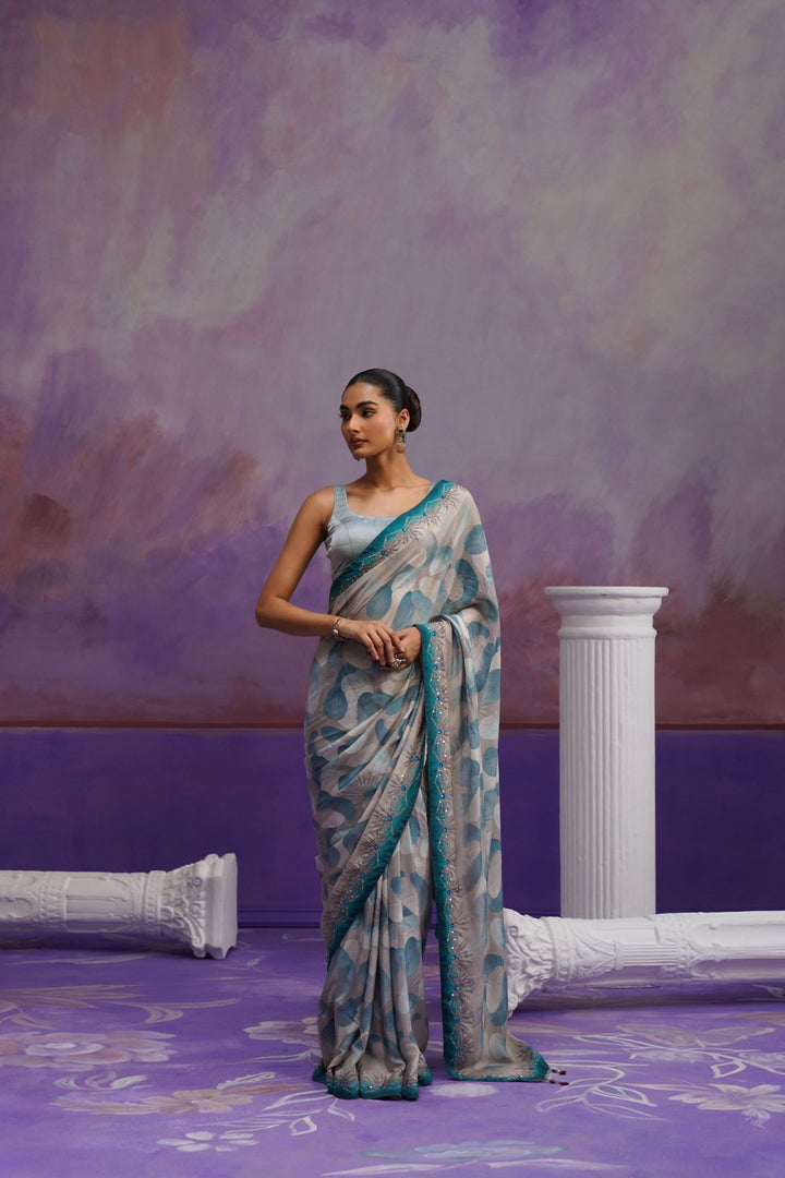 Aeris Printed Saree-Grey