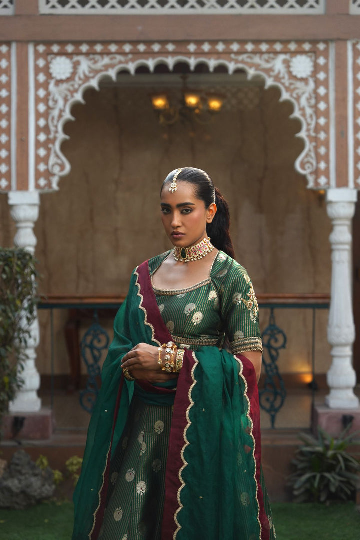 Amara Silk Lehenga Set - Emerald Green