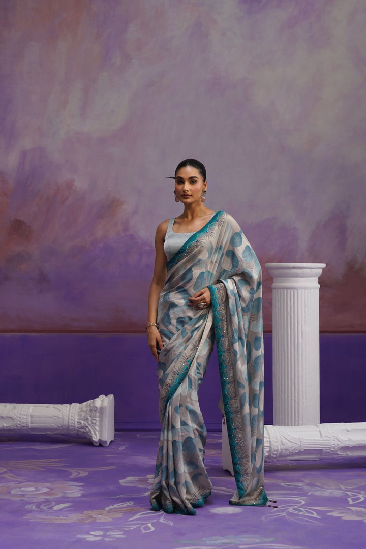 Aeris Printed Saree-Grey