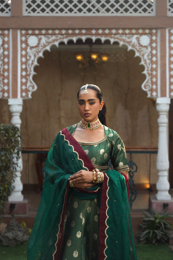 Amara Silk Lehenga Set - Emerald Green