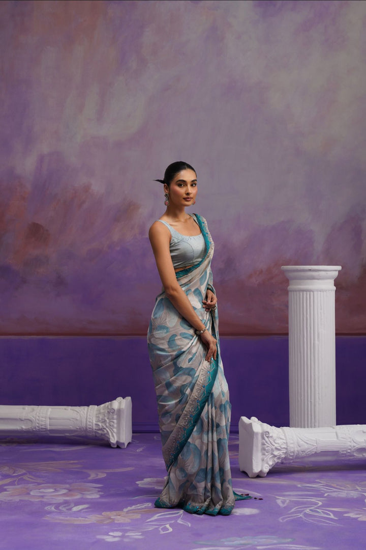 Aeris Printed Saree-Grey