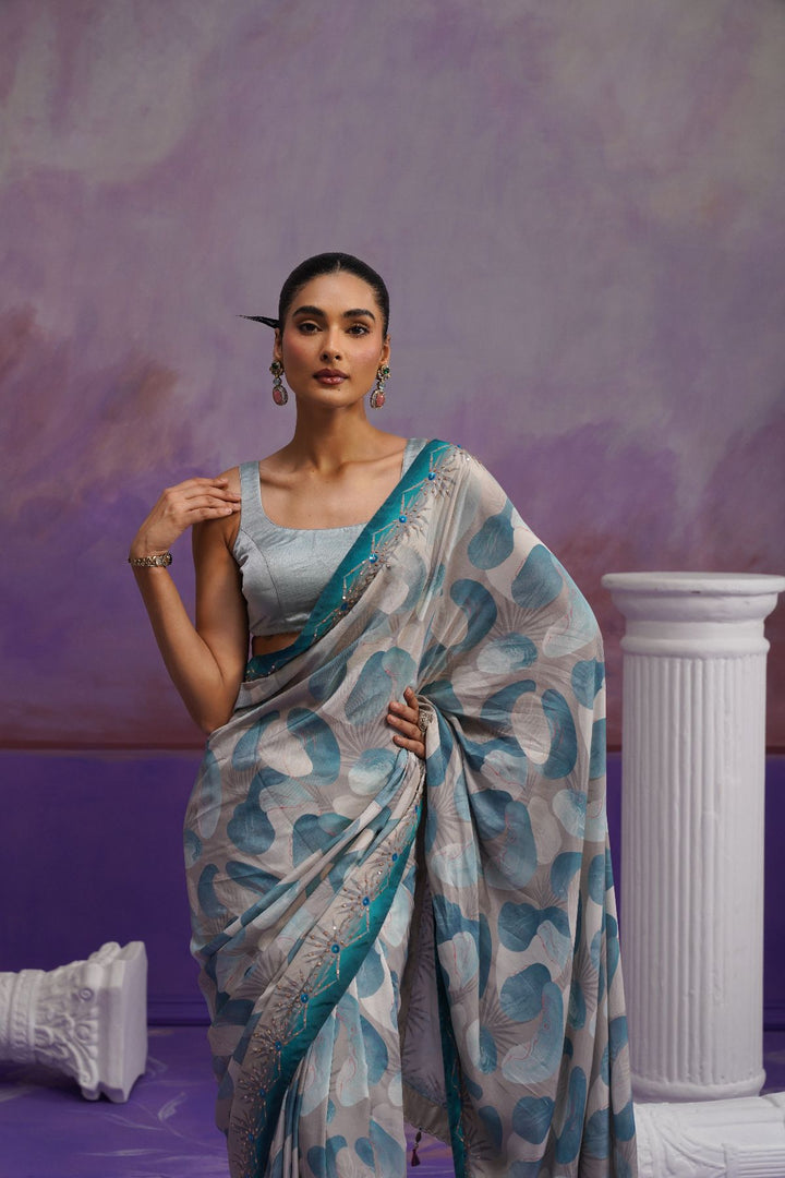 Aeris Printed Saree-Grey