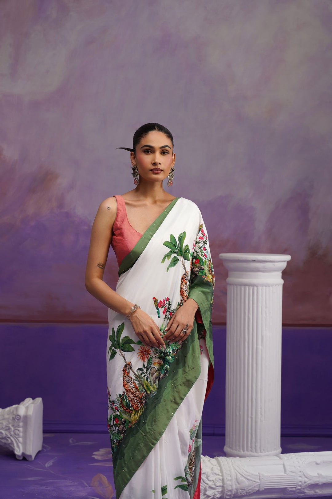 Alani Printed Saree- White