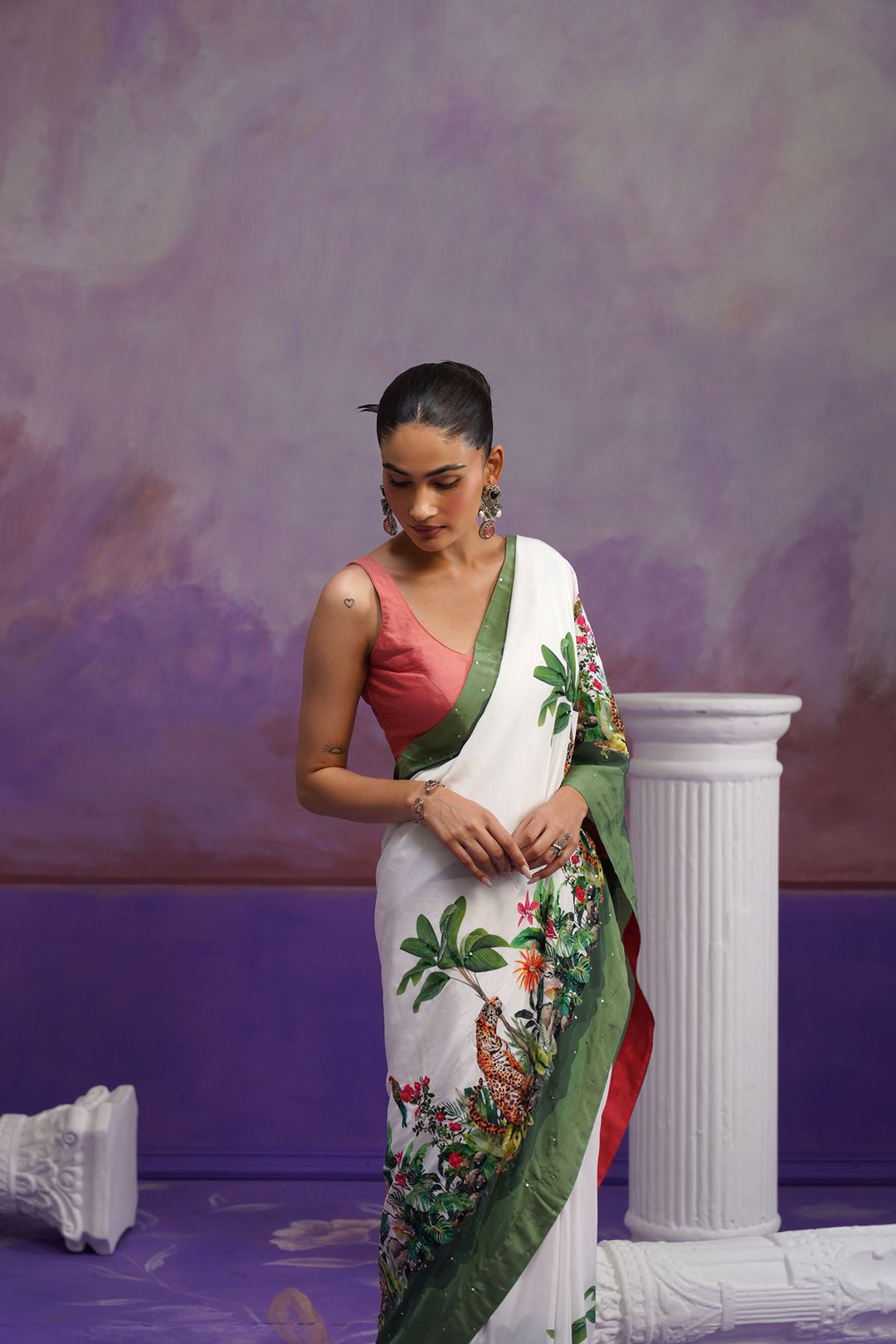 Alani Printed Saree- White