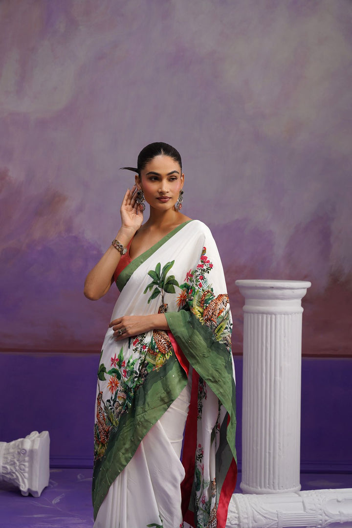 Alani Printed Saree- White