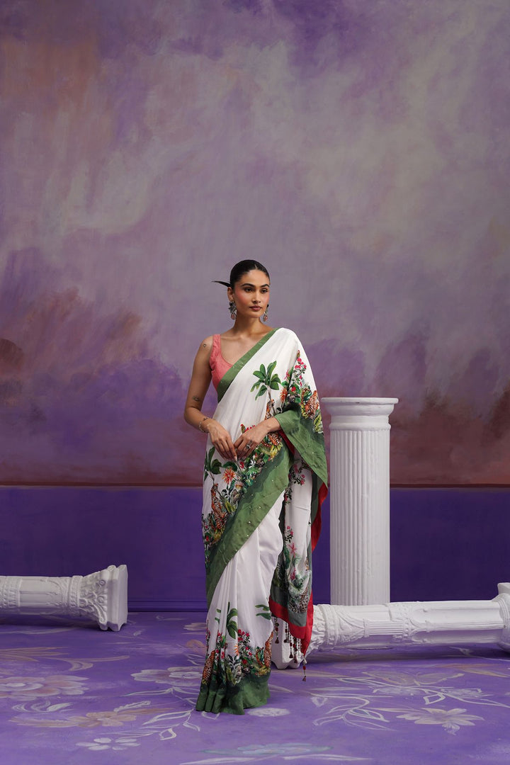 Alani Printed Saree- White