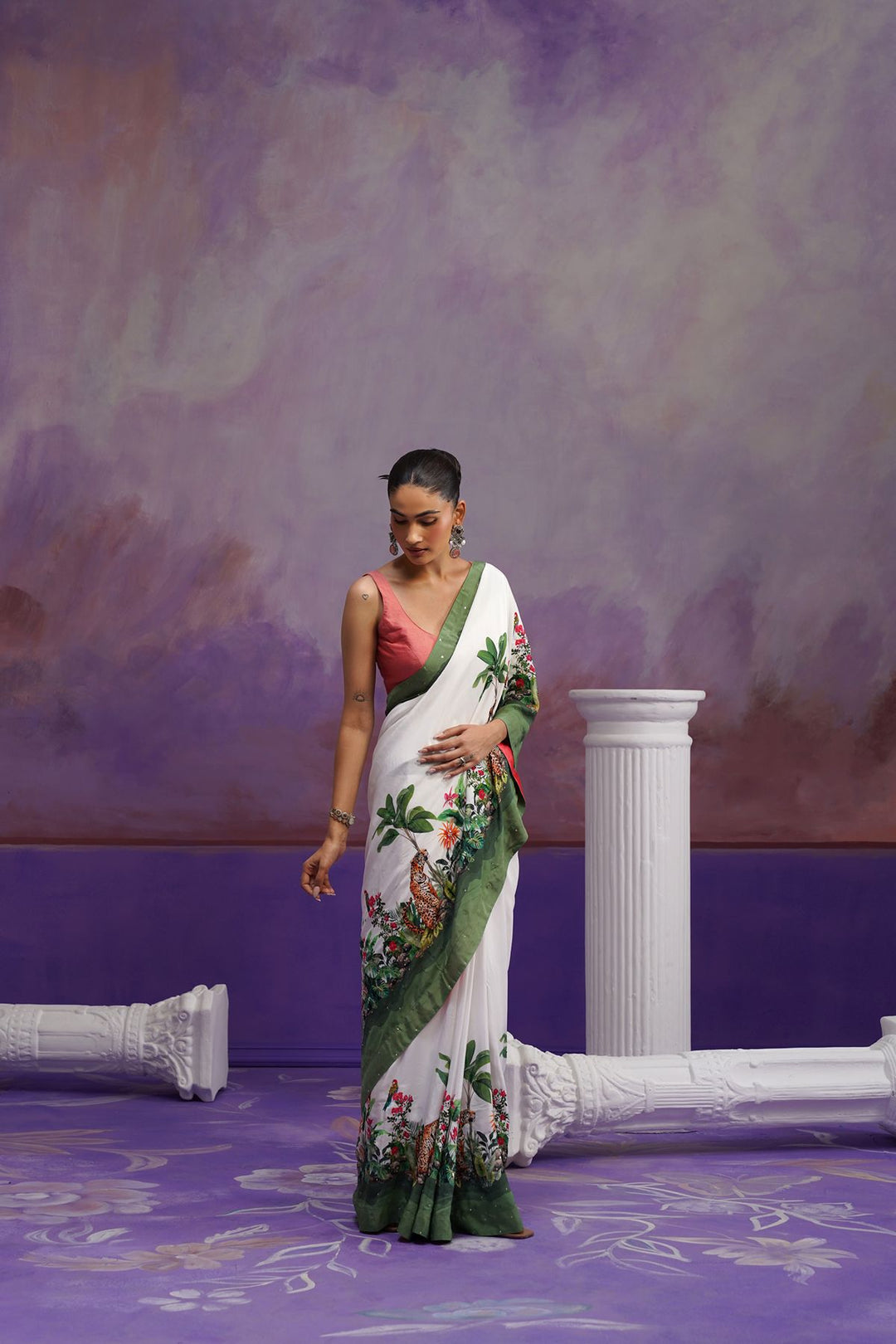Alani Printed Saree- White