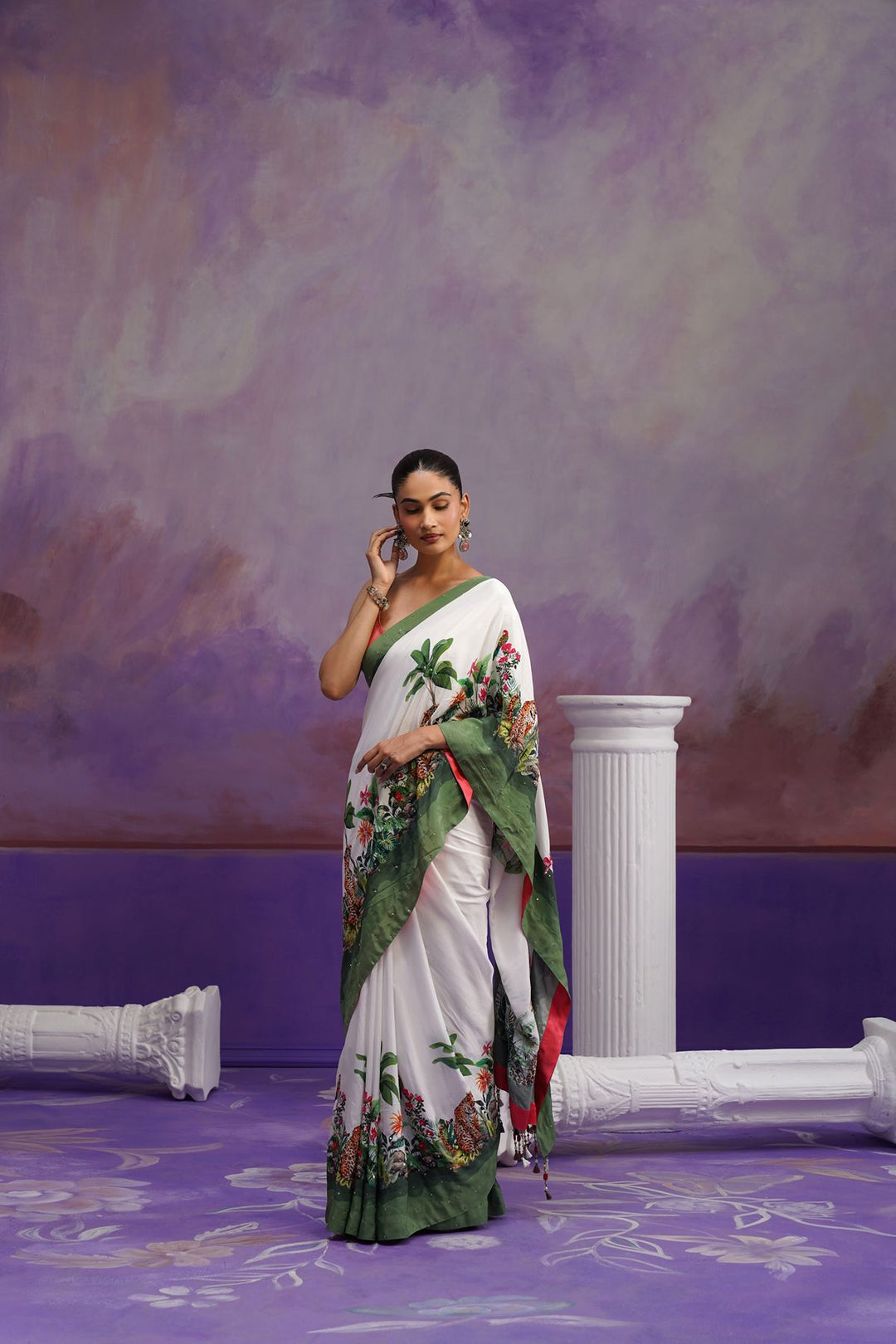 Alani Printed Saree- White
