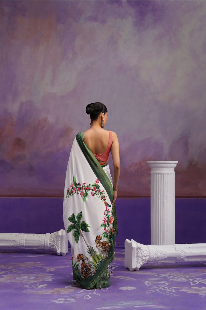 Alani Printed Saree- White