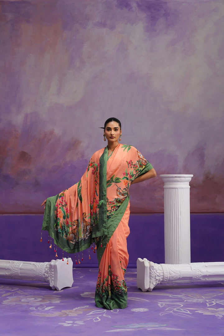Lina Printed Saree- Peach