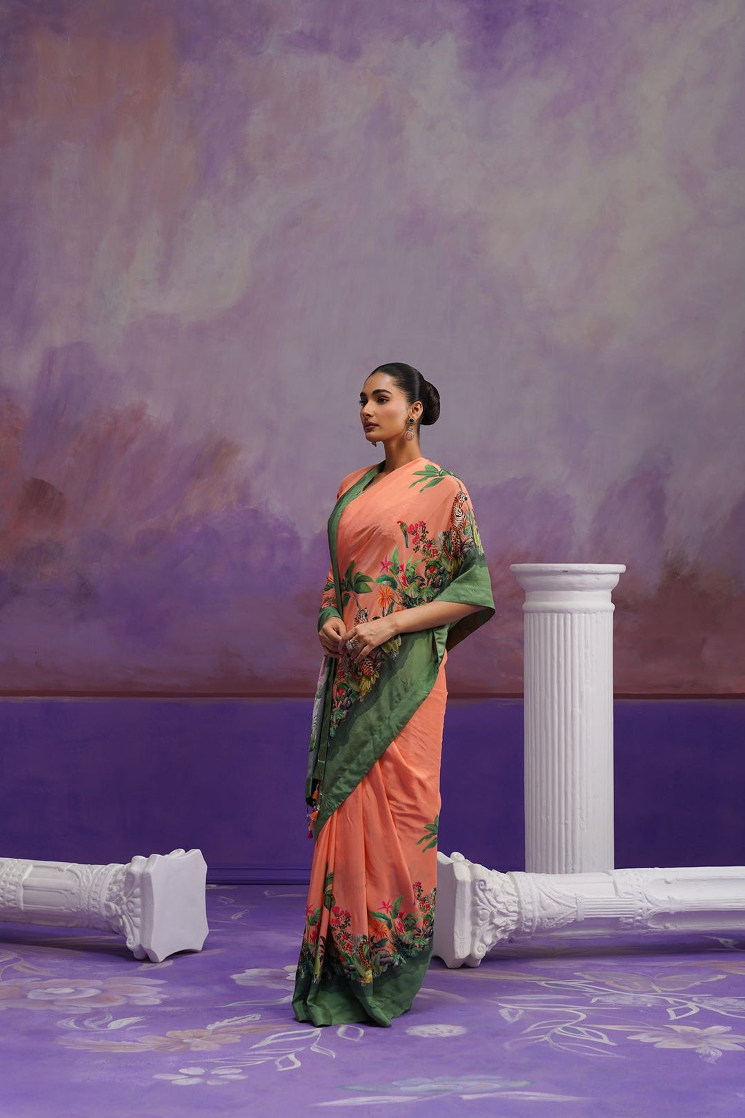 Lina Printed Saree- Peach