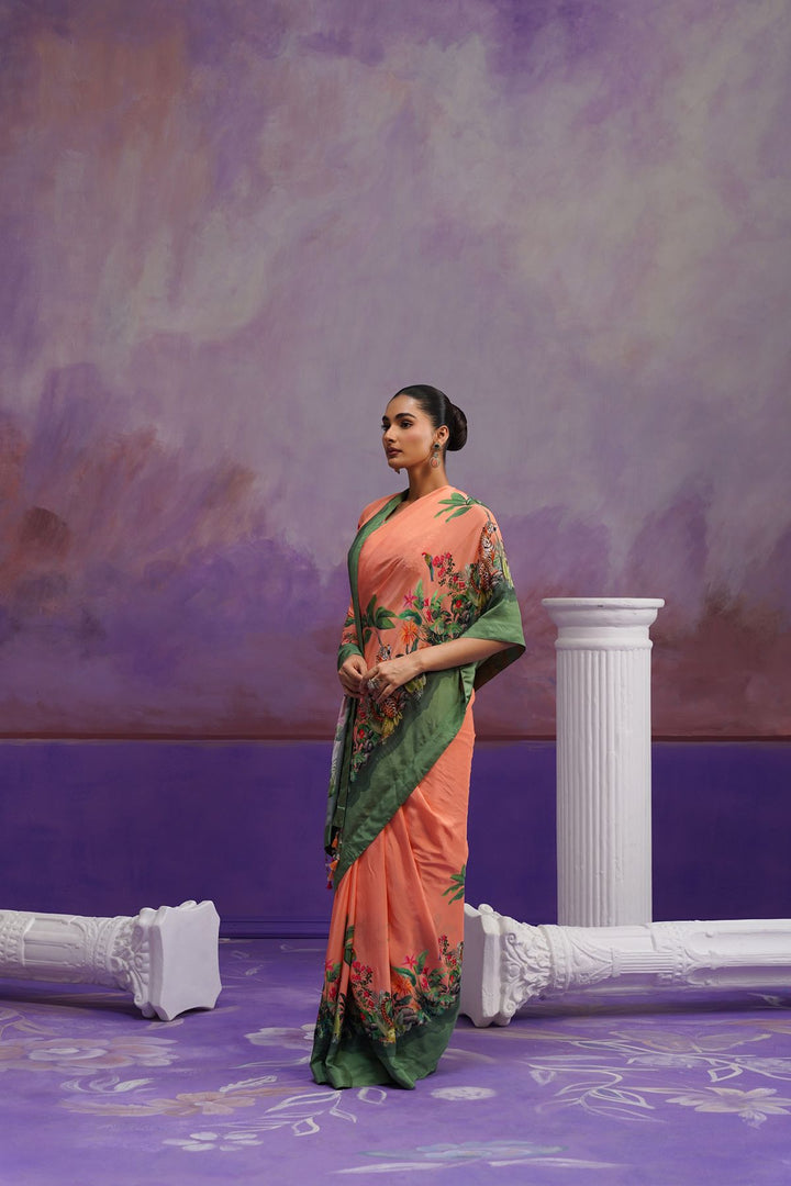 Lina Printed Saree- Peach