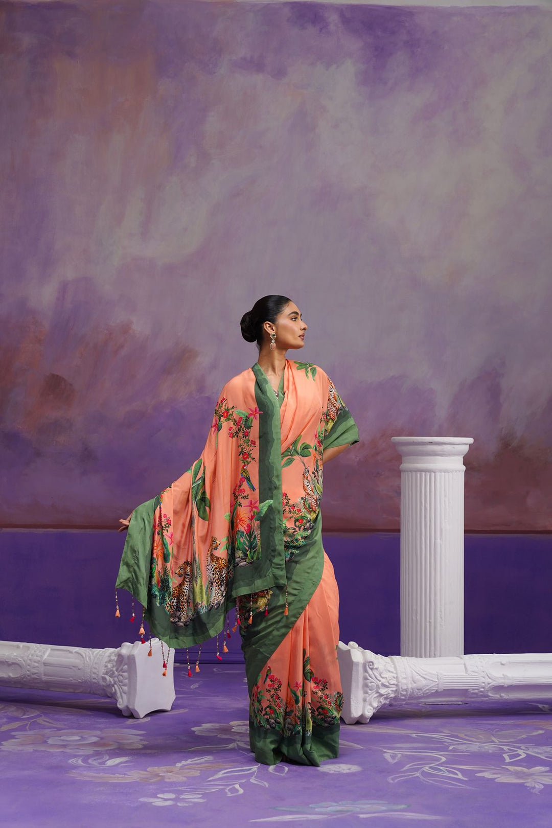 Lina Printed Saree- Peach