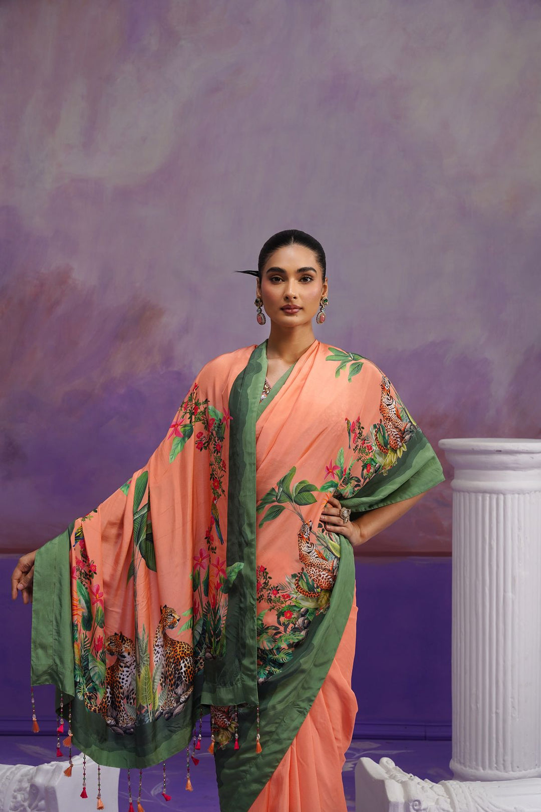 Lina Printed Saree- Peach