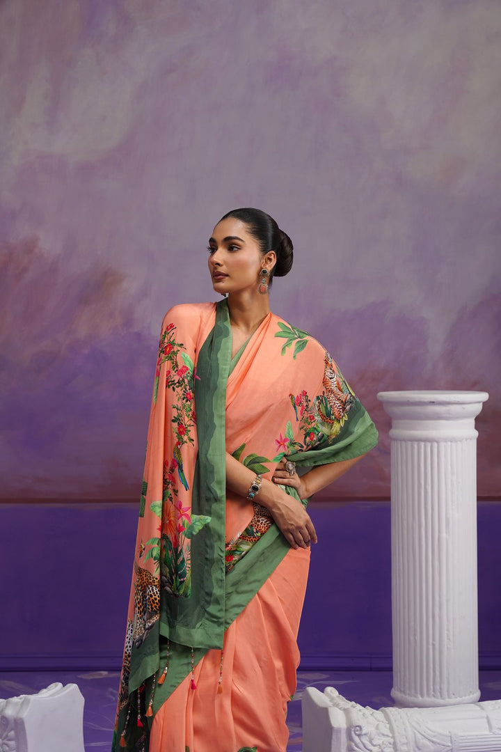 Lina Printed Saree- Peach