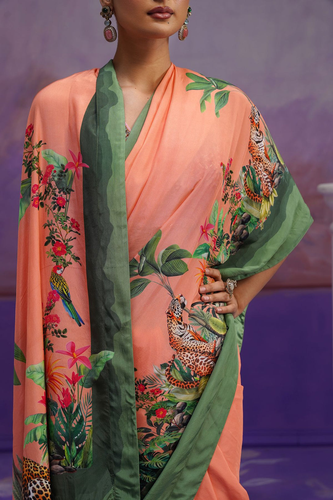 Lina Printed Saree- Peach