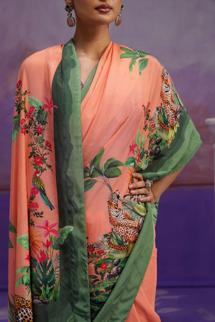 Lina Printed Saree- Peach