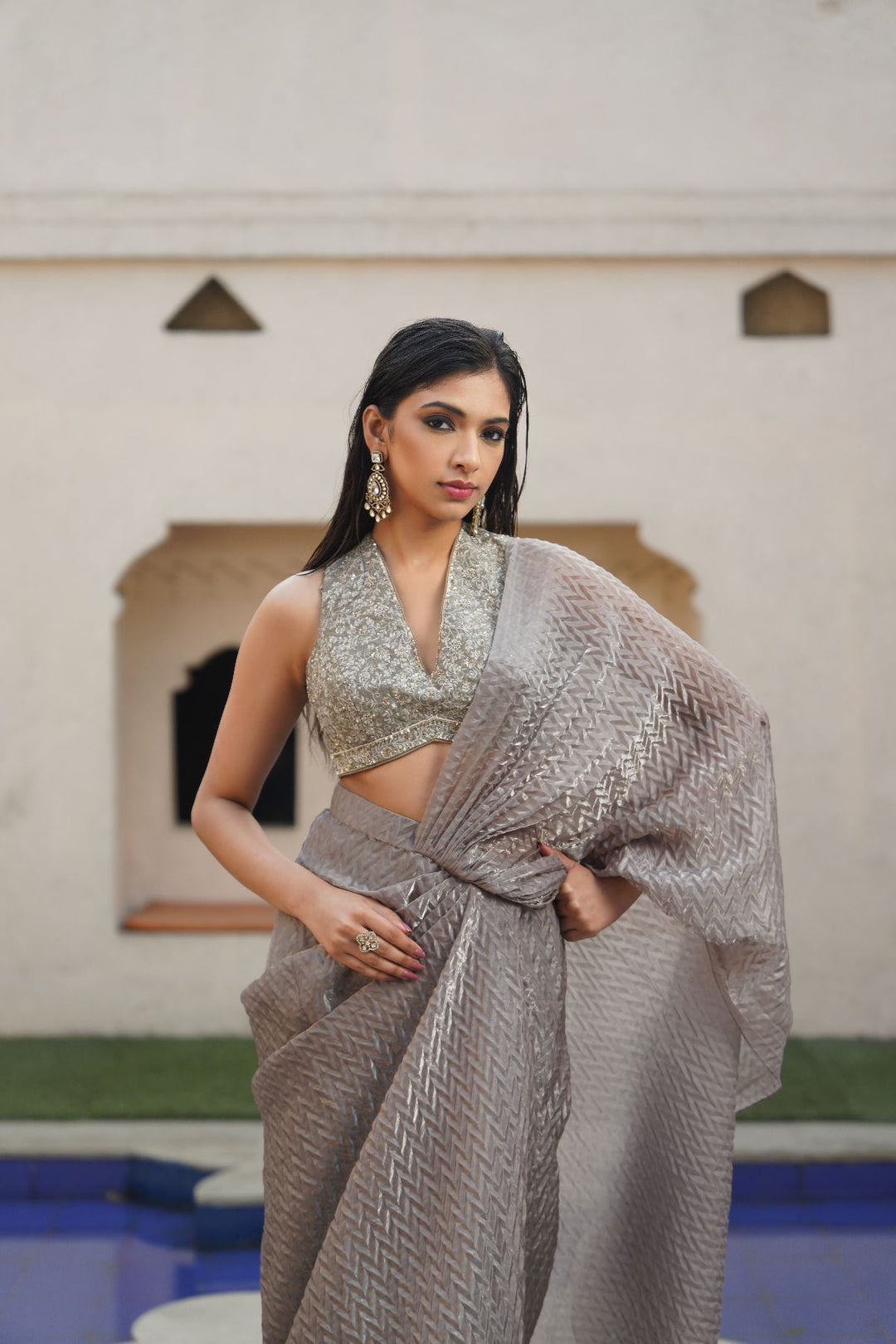 Aurore  Drape Saree - Grey