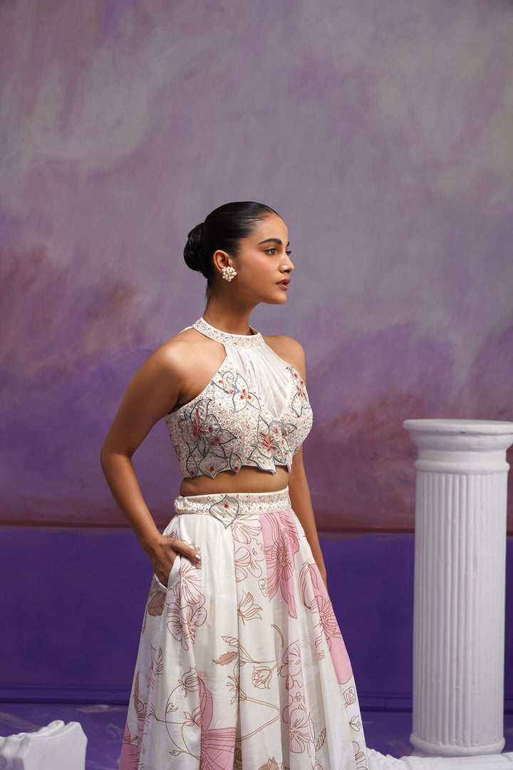 Snowdrop Lehenga Set- White