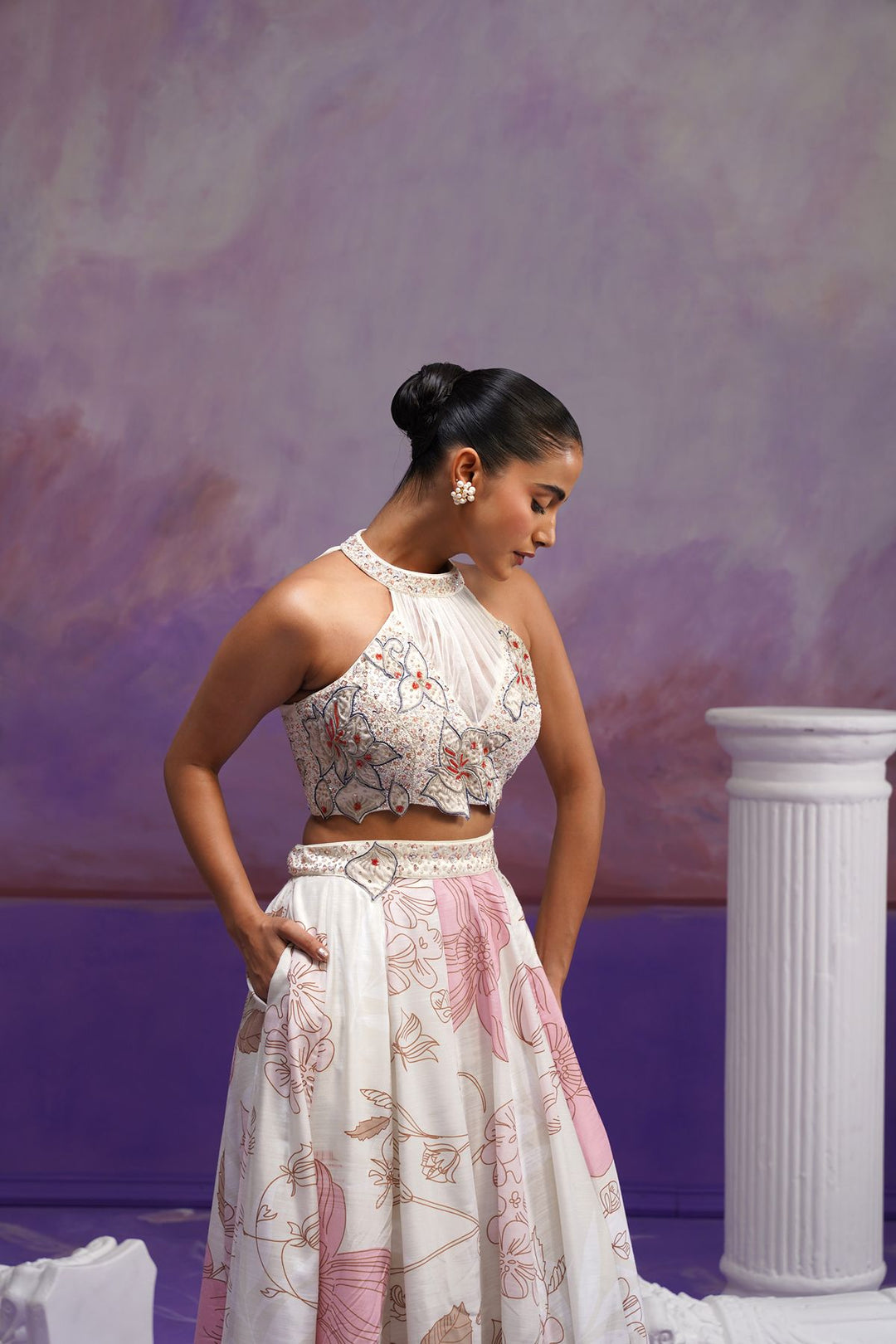 Snowdrop Lehenga Set- White