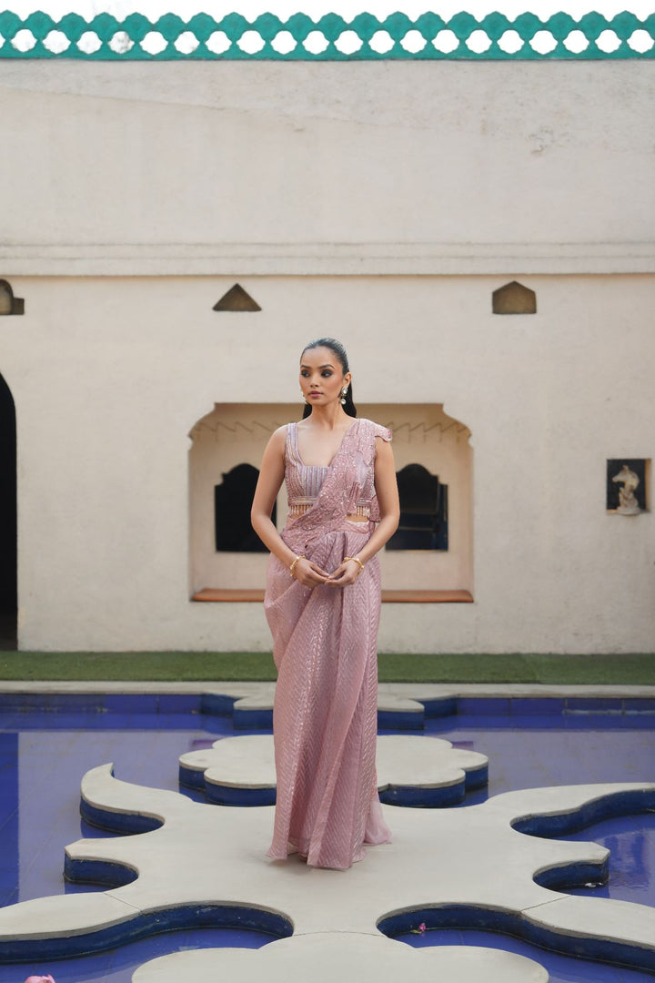 Zoe Drape Saree - Blush