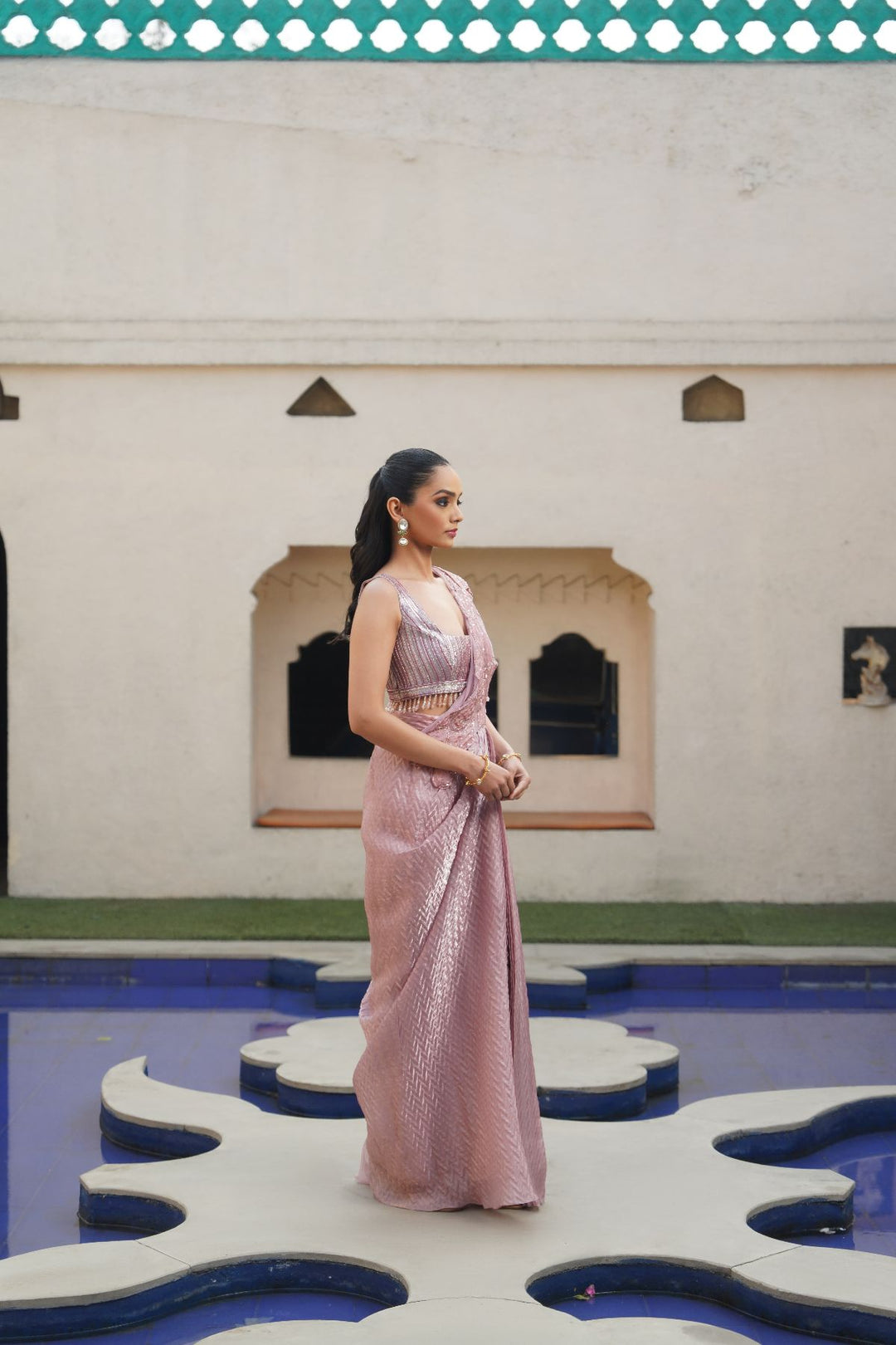 Zoe Drape Saree - Blush