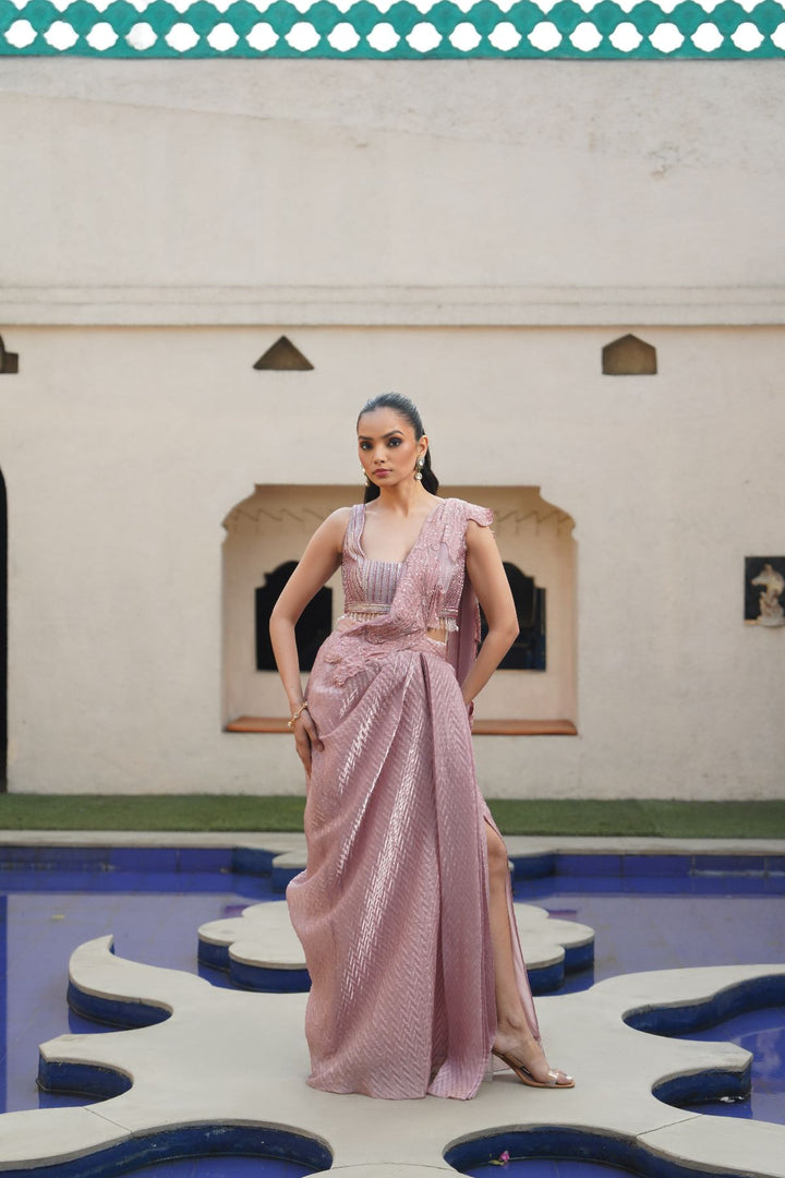 Zoe Drape Saree - Blush