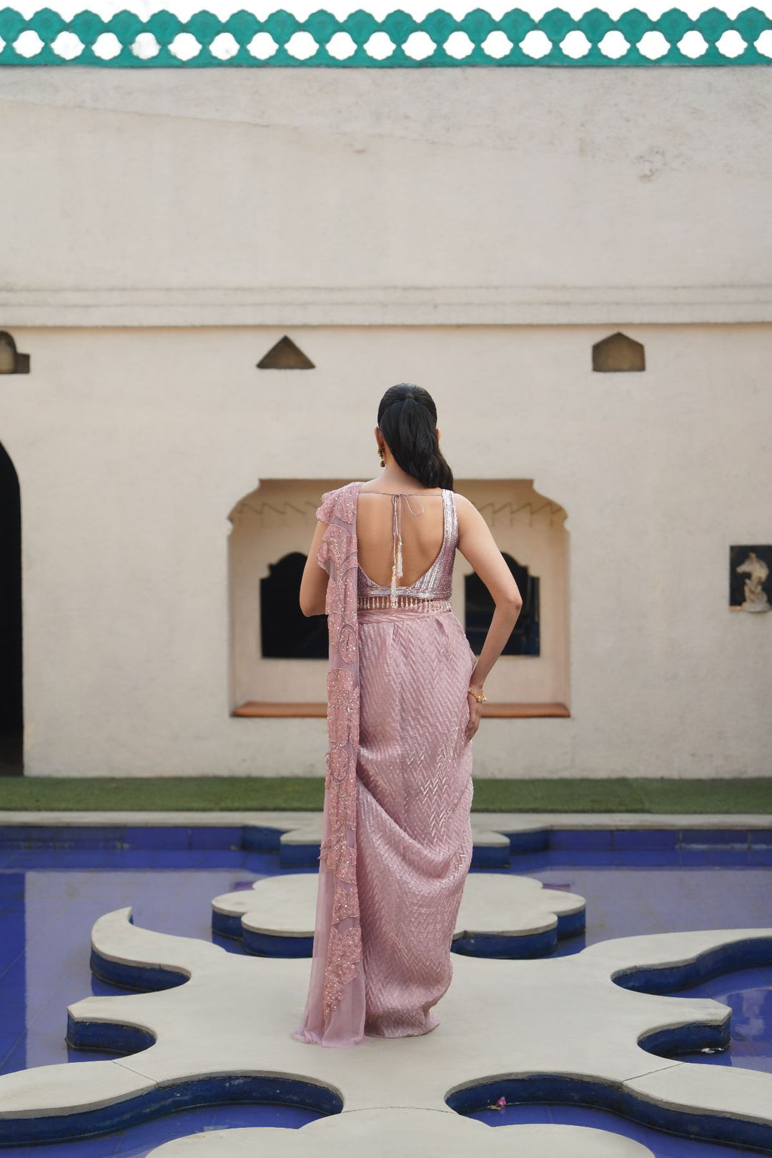 Zoe Drape Saree - Blush