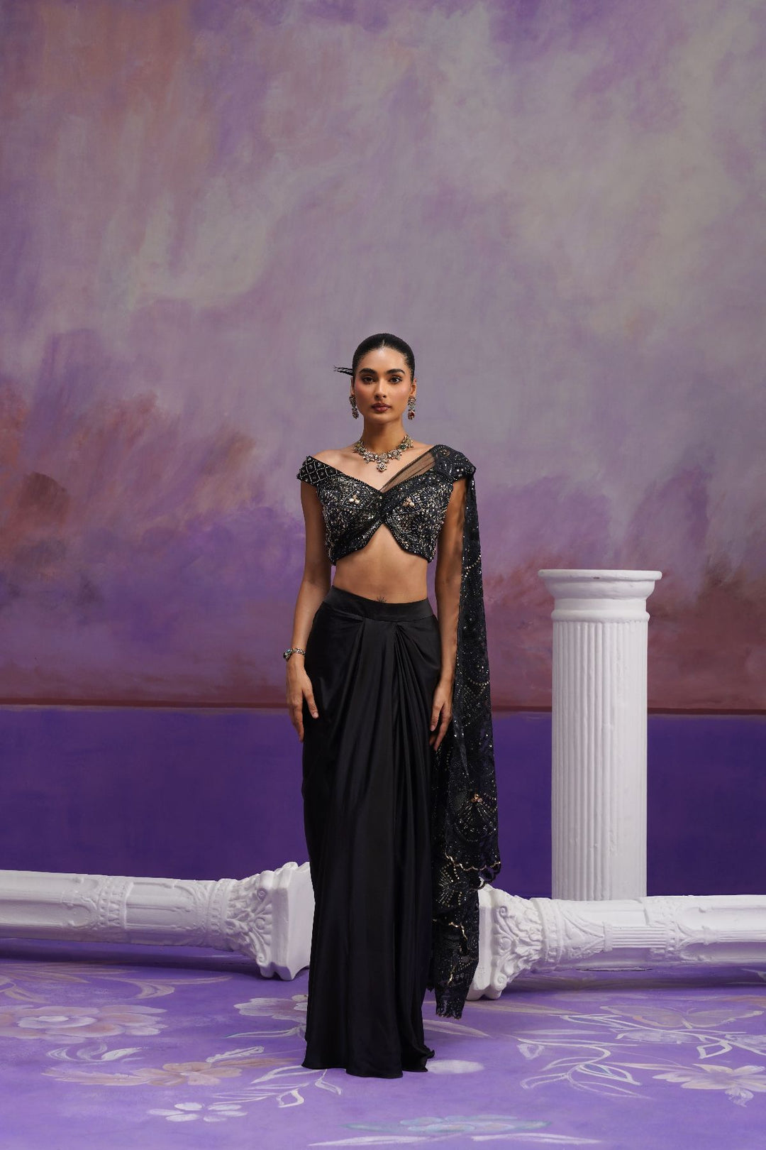 Noir Drape Saree-Black