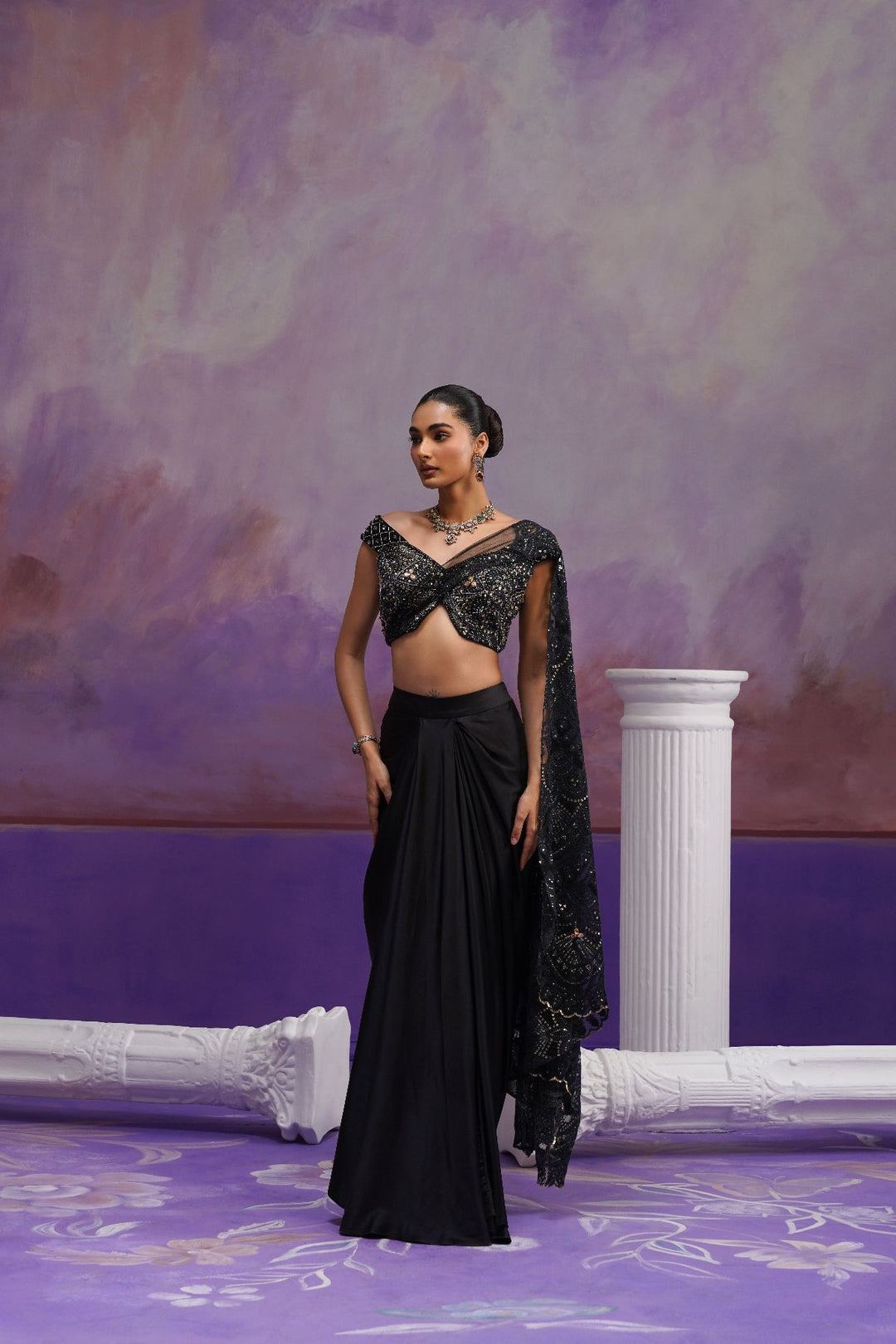 Noir Drape Saree-Black
