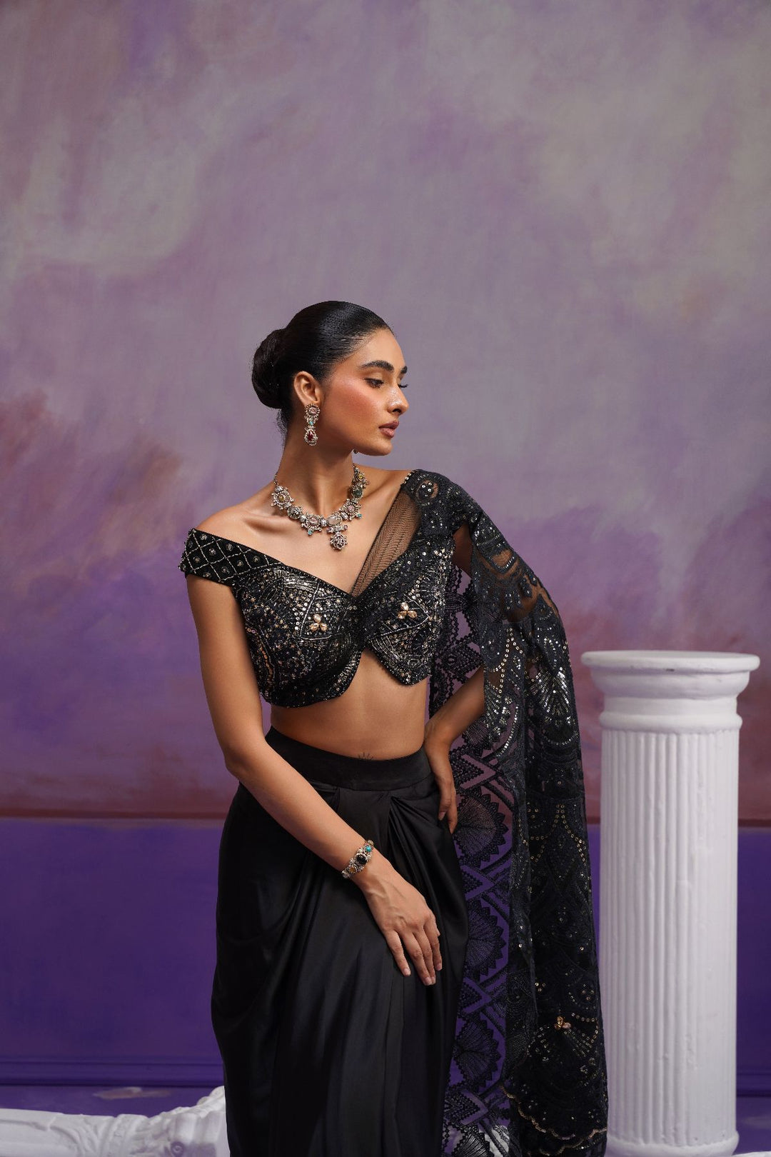 Noir Drape Saree-Black