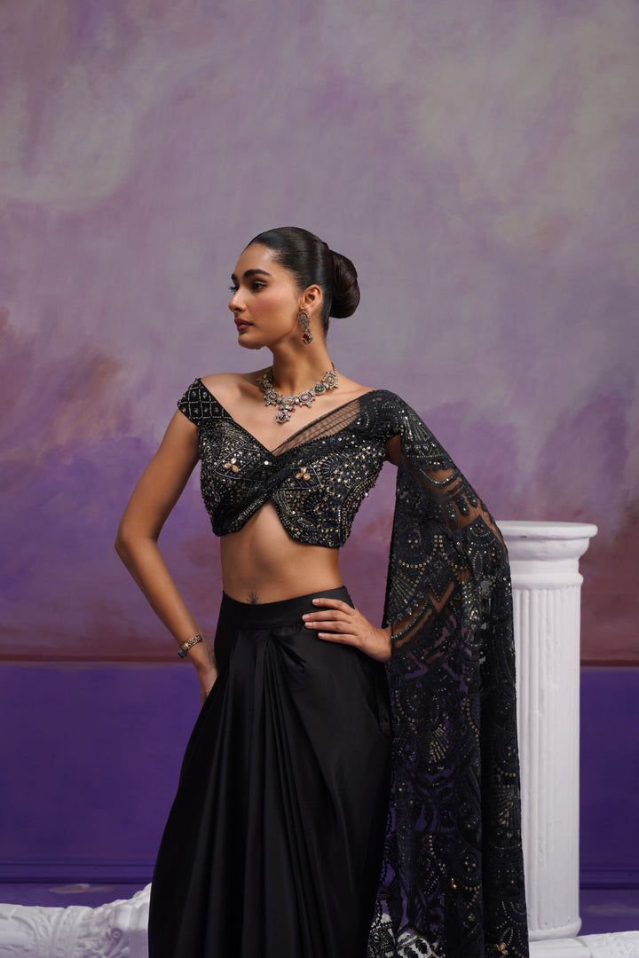 Noir Drape Saree-Black