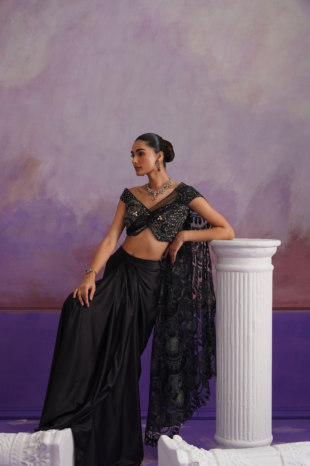 Noir Drape Saree-Black