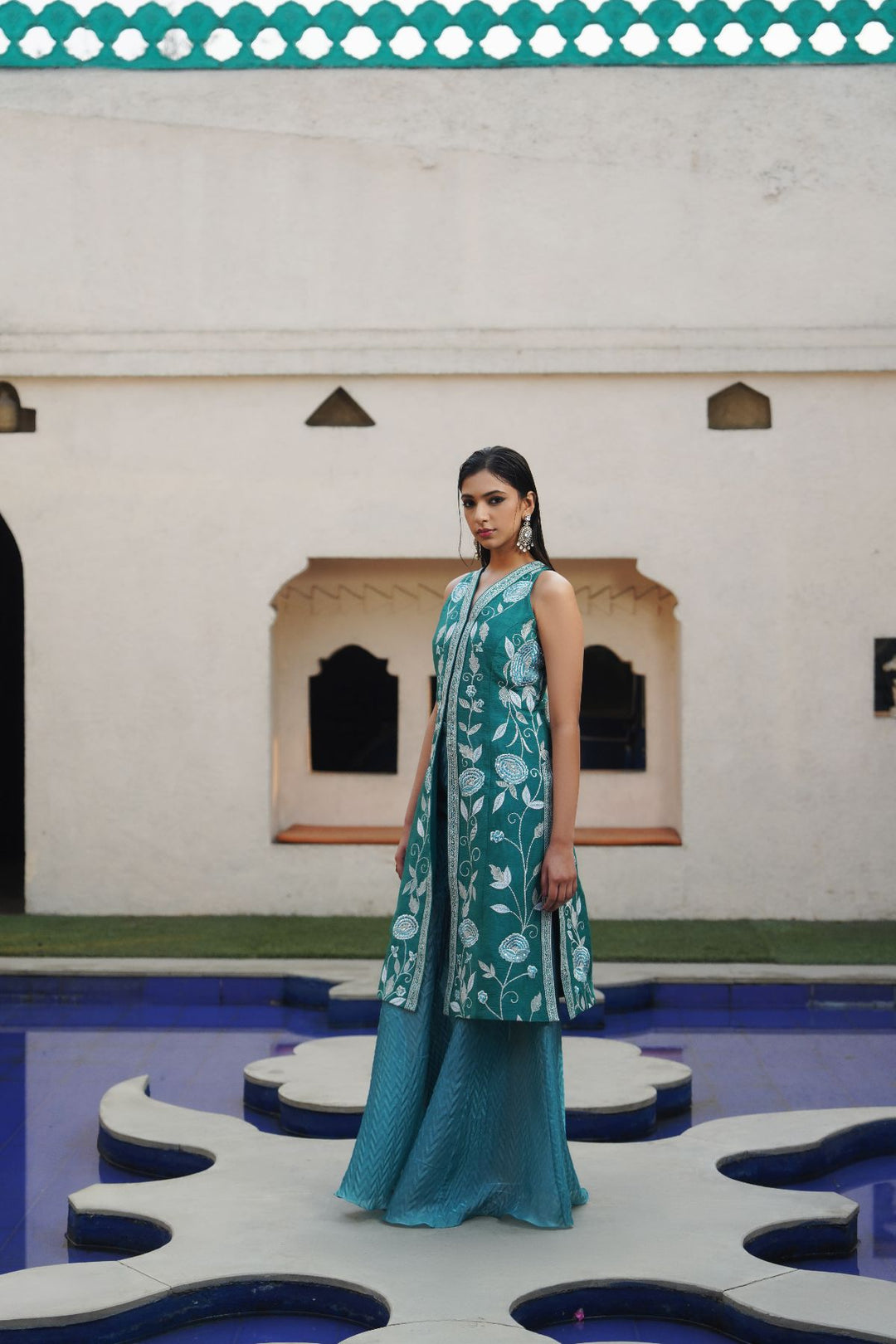 Ruche Jacket Set - Teal