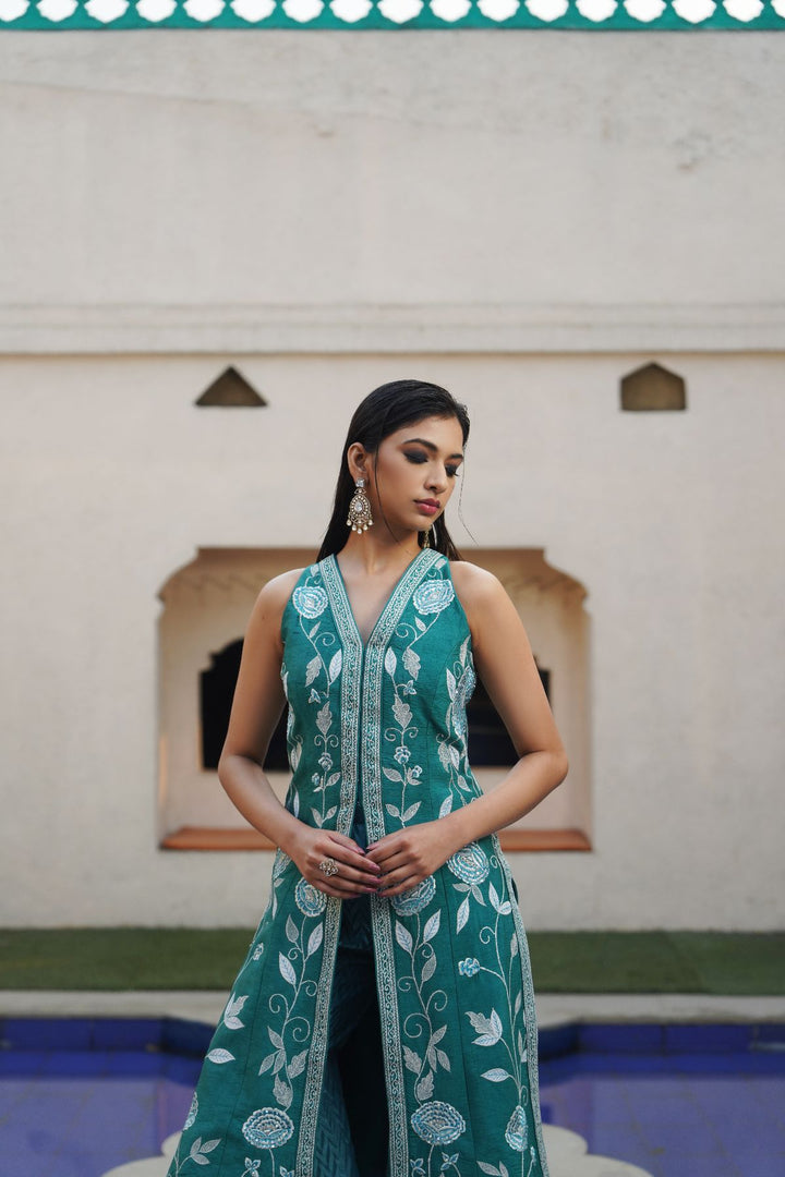 Ruche Jacket Set - Teal